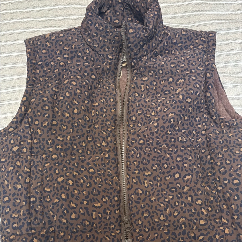 Thread & Supply Brown Leopard Print Puffer Vest